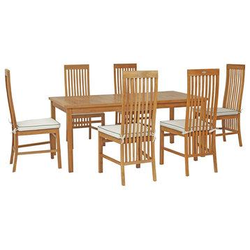 7 Piece Teak Wood West Palm 71" Bistro Dining Set With 6 Side Chairs