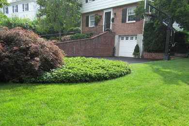 Large classic front driveway partial sun garden in New York.