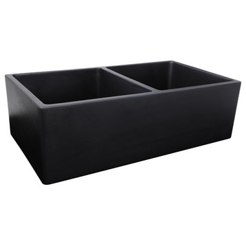 Double Bowl Farmhouse Fireclay Sink With Matte Black Finish