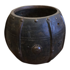 Mogul Interior - Consigned Antiuqe Decorative Wooden Bowl Old-Time Chakra Nail Rustic Home Decor - Decorative Bowls