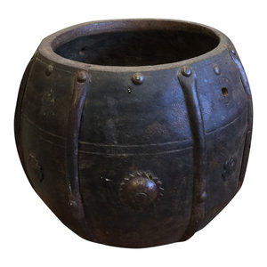 Mogul Interior - Consigned Antiuqe Decorative Wooden Bowl Old-Time Chakra Nail Rustic Home Decor - Decorative Bowls