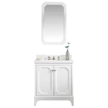 30" Wide Pure White Single Sink Quartz Carrara Bathroom Vanity