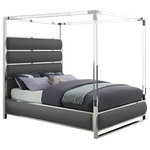 Meridian Furniture - Encore Faux Leather Bed, Gray, King - Give your bedroom a modern makeover with this Encore grey vegan leather king bed. Eye-catchingly elegant, this bed features a boxy canopy design for a grand presentation in your space. Acrylic posts add a contemporary feel to the bed's overall look, and the heavily padded headboard is upholstered in soft grey vegan leather that's durable and tough yet gives the same supple effect as real leather. The matching footboard is also padded for a cohesive presentation in your room.