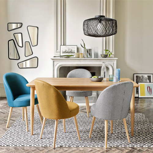 Mid-Century Esszimmer mit Kaminsims aus Stein Ideen, Design & Bilder