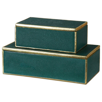 Uttermost Karis 11.75" Decorative Boxes in Emerald Green (Set of 2)
