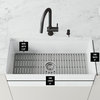 VIGO Matte Stone™ Farmhouse Flat Apron Front Kitchen Sink With Gray Grid, 36"