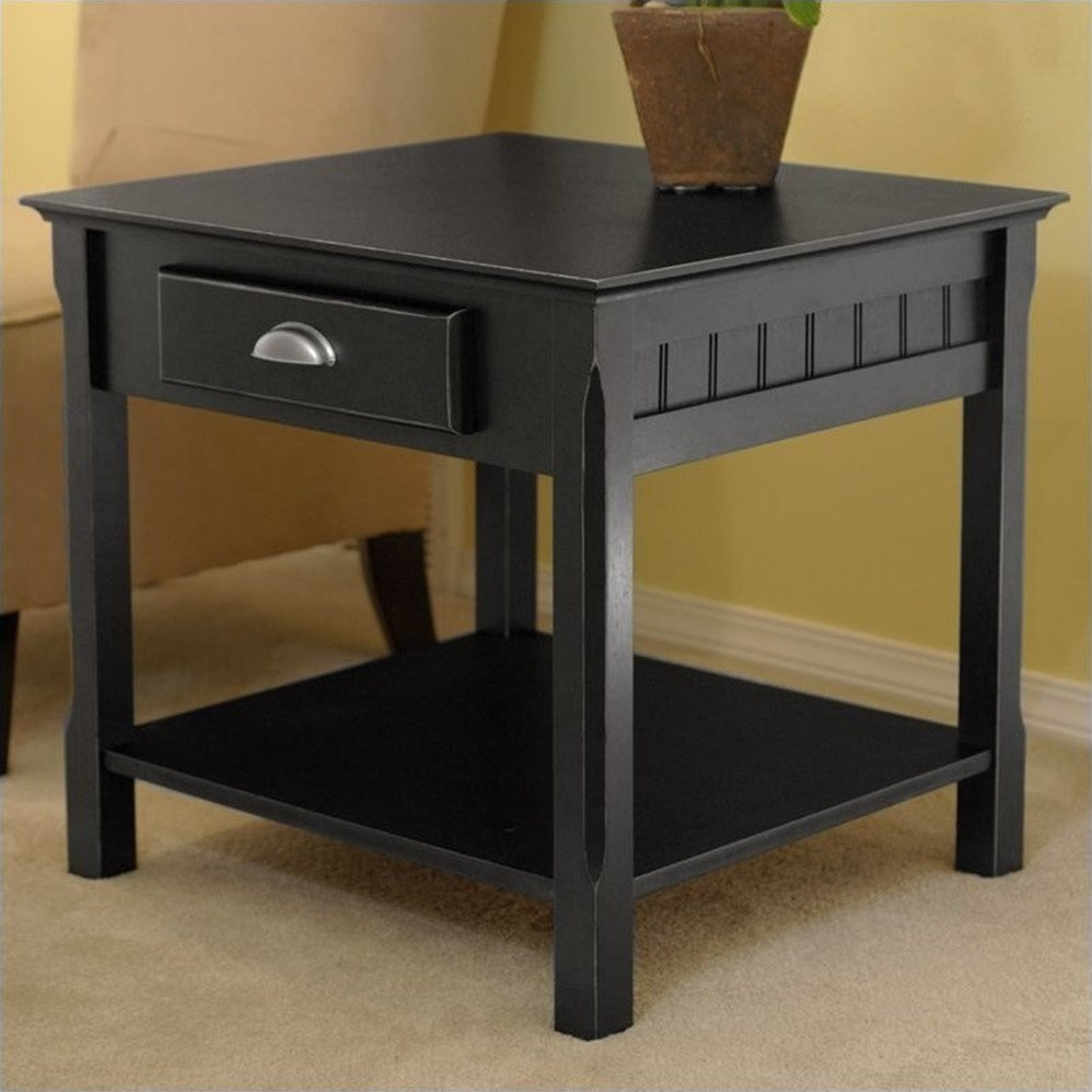 Pemberly Row 1-Drawer Solid Wood End Table with Shelf in Black ...