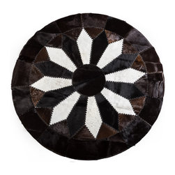 Cowhide Patchwork Area Rug, Round, Black & White - Area Rugs