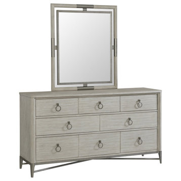 Elegant Dresser With Beveled Mirror, 8 Spacious Drawers & Ring Pulls, Champagne
