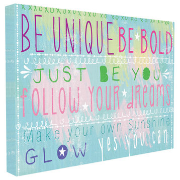 "Be Unique Typog Inspirational Watercolors" Stretched Canvas Wall Art