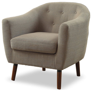 Retro Modern Accent Chair, Button Tufted Seat and Removable Seat Cushion, Beige