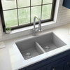 Karran 32" Undermount Double Bowl 50/50 Quartz Kitchen Sink Kit, Grey