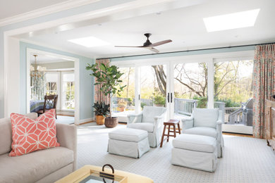 Example of a transitional sunroom design in Louisville with a skylight