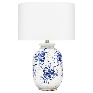 Vintage Style Blue White Floral Pattern Ceramic Table Lamp 22 in Chintz Toile