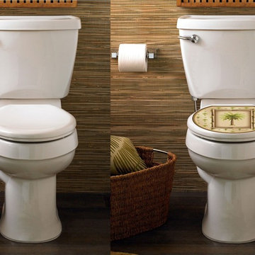 Beach themed bathroom before and after Toilet Tattoo
