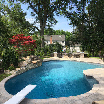 Swimming Pool with Diving Board and Waterfall feature