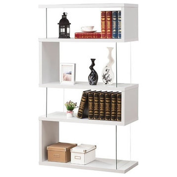 Bowery Hill Modern Glass 4 Shelf Asymmetrical Snaking Bookcase in Glossy White
