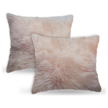 2-Pack New Zealand Sheepskin Pillow 18"x18", Blush