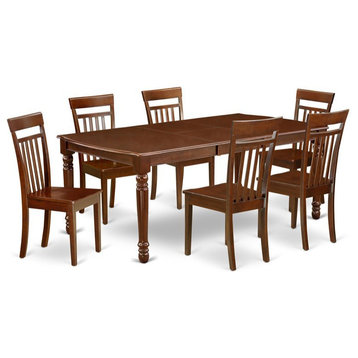 East West Furniture Dover 7-piece Dining Set with Wood Seat in Mahogany