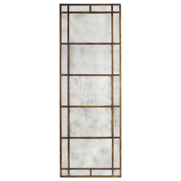 Oversize Antiqued Window Mirror Smoked Glass