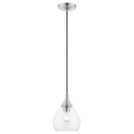 Livex Lighting - Catania 1 Light Brushed Nickel Mini Pendant - The Catania single light pendant suspends simply, and it's great solo over focus points or set in pairs or trios over long counter tops and islands. It is shown in a brushed nickel finish with clear glass.