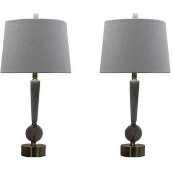 Alabaster Stone And Metal Table Lamp, Set of 2, Satin Brass