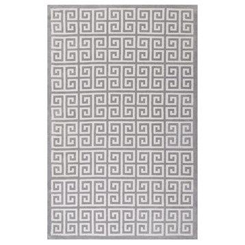 Freydis Greek Key 8'x10' Area Rug, White and Light Gray