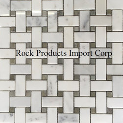 BSK-19 BASKETWEAVE STATUARY WHITE WITH BLUE-BEIGE DOTS - Mosaic Tile