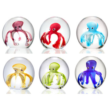 Art Glass Octopus Mini Paperweights Set of 6