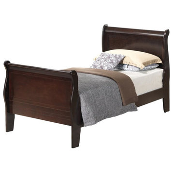 Maklaine Traditional Wood Twin Sleigh Bed in Cappuccino Finish