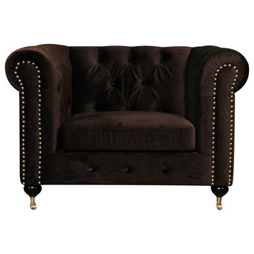 Claire 1 Seater Sofa, Gold and Chocolate Velvet