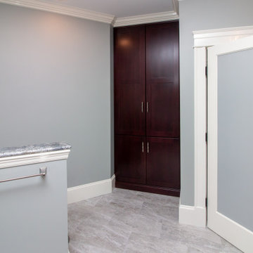 Transitional Cabico Unique Cherry Cordovan Master Bath Remodel with River White