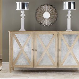 MH -Mirrored Three Door Cabinet in Weathered Oak - Products