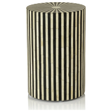 Malmo 17.75" Tall Round Striped Bone Inlay Stool