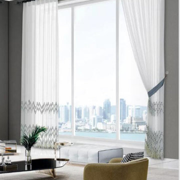 QY7121SYC Elbert Embroidered Double Pinch Pleat Ready Made Sheer Curtains