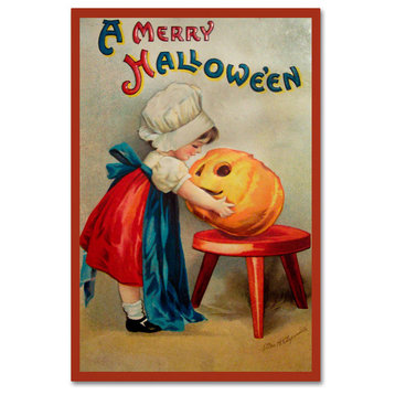 "Halloween Stool Pumpkin" by Vintage Apple Collection, Canvas Art