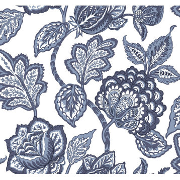 York Wallcoverings CY1535 Midsummer Jacobean Wallpaper White/Blue