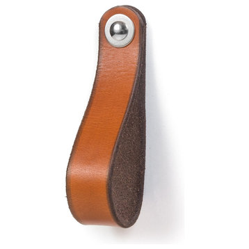 Leather Drawer Pull, The Hawthorne, Honey, Large, Nickel