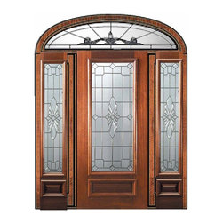 Pre-hung Sidelights-Transom Door 80 Wood Mahogany Versailles - Front Doors