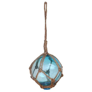 Light Blue Japanese Glass Ball Fishing Float With Brown Netting Decoration, 3"