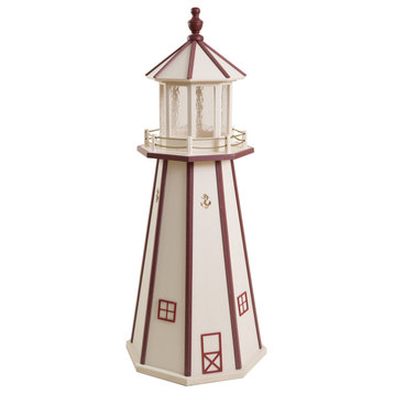 Outdoor Poly Lumber Lighthouse Lawn Ornament, Beige and Red, 4 Foot, Standard Electric Light