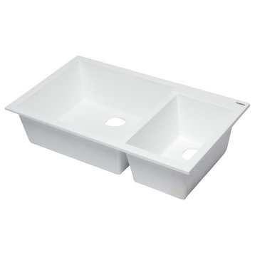 ALFI 34" Double Bowl Undermount Granite Composite Kitchen Sink, White