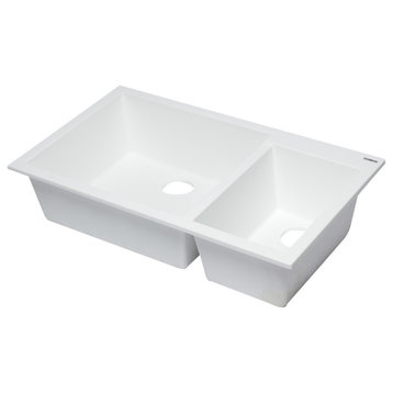 AB3319UM-W White 34" Double Bowl Undermount Granite Composite Kitchen Sink