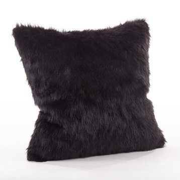 Faux Fur Throw Down Filled Pillow, 20"x20", Black