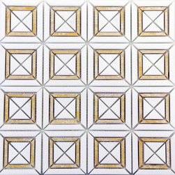 Bright White and Honey Matte X Styles Stone Square Marble Mosaic Tiles - Home Accessories & Decor