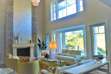 Example of a transitional living room design in Charleston