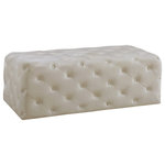 Meridian Furniture - Casey Velvet Upholstered Ottoman/Bench, Cream - Prop your feet up and get comfy with the Casey cream velvet ottoman. This elegant ottoman features a glamorous design with heavy tufting from top to bottom, giving it a sophisticated, upscale look. The padding beneath its velvet upholstery is plump and thick, so your feet and lower legs sink into it in lavish comfort. Buy it on its own, or pair it with other items in the collection for a coordinated vibe in your space.