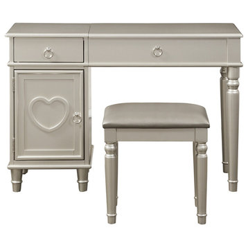 Bedroom Vanity Table with Stool Set, Silver