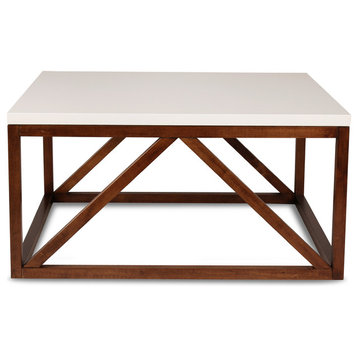 Kaya 2-Toned Wood Square Coffee Table, White and Walnut Brown