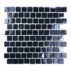 GBM Manufacturing - Landscape 11"x12" Textured Glass Square Mosaic Tile,Swamp Black - Mosaic Tile